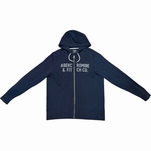 Y2K 2000's Abercrombie & Fitch Mens Navy Blue Full Zip Hoodie Sweatshirt Size XL